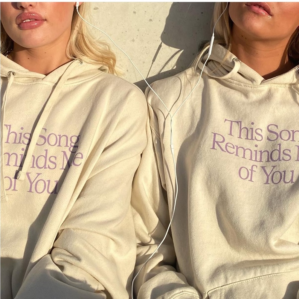 Lonely Ghost This Song Reminds Me of You Cream Hoodie w/ Purple Text